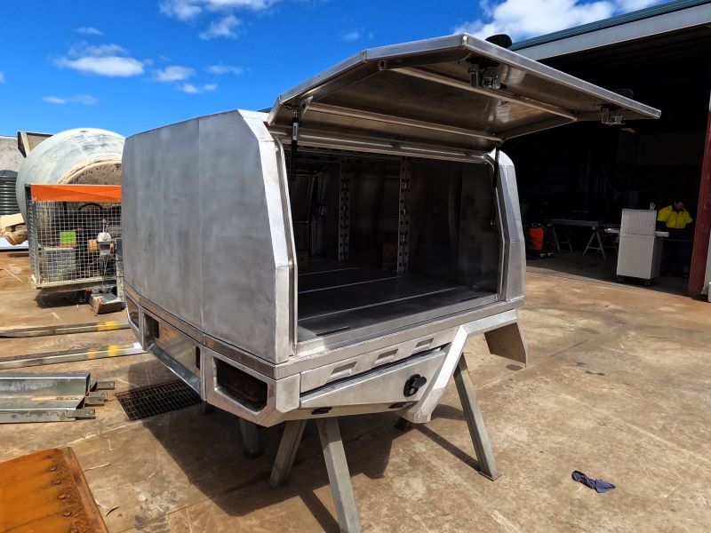 Aluminium canopy mounted on Freedom Fabrication tray, designed for strength, storage, and security.